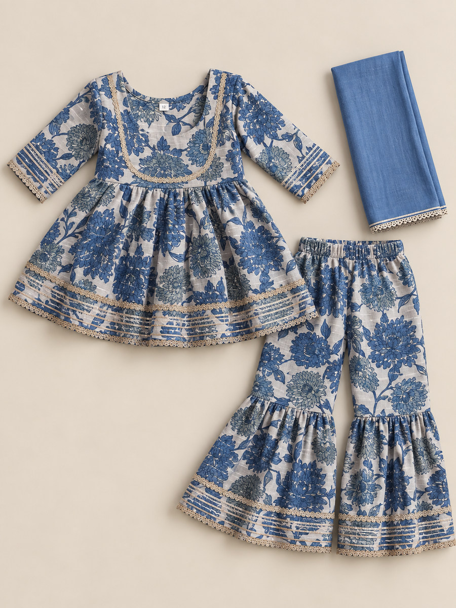 Blue Floral Kurta Set
