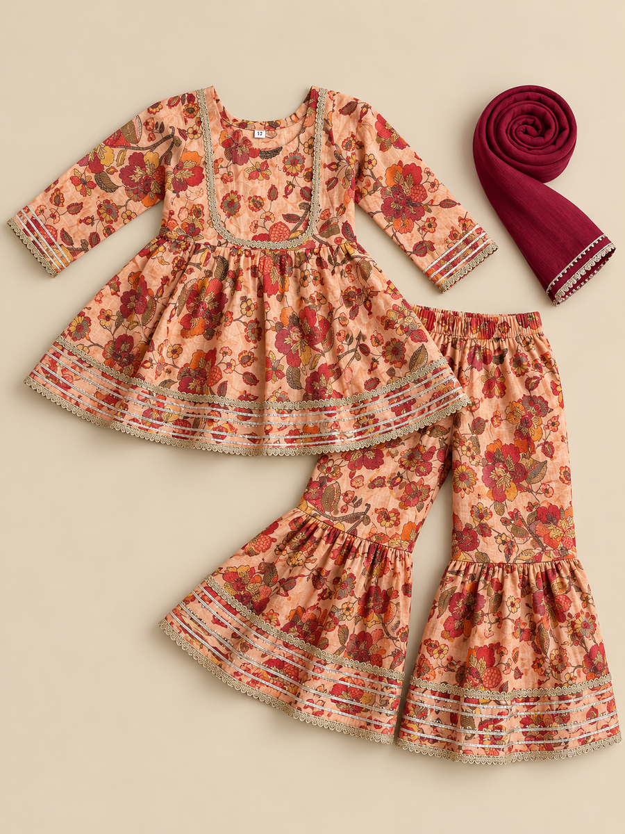 Floral Red Kurta Set
