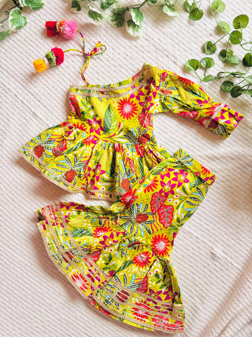 One Shoulder Peplum Dress — Yellow-Green