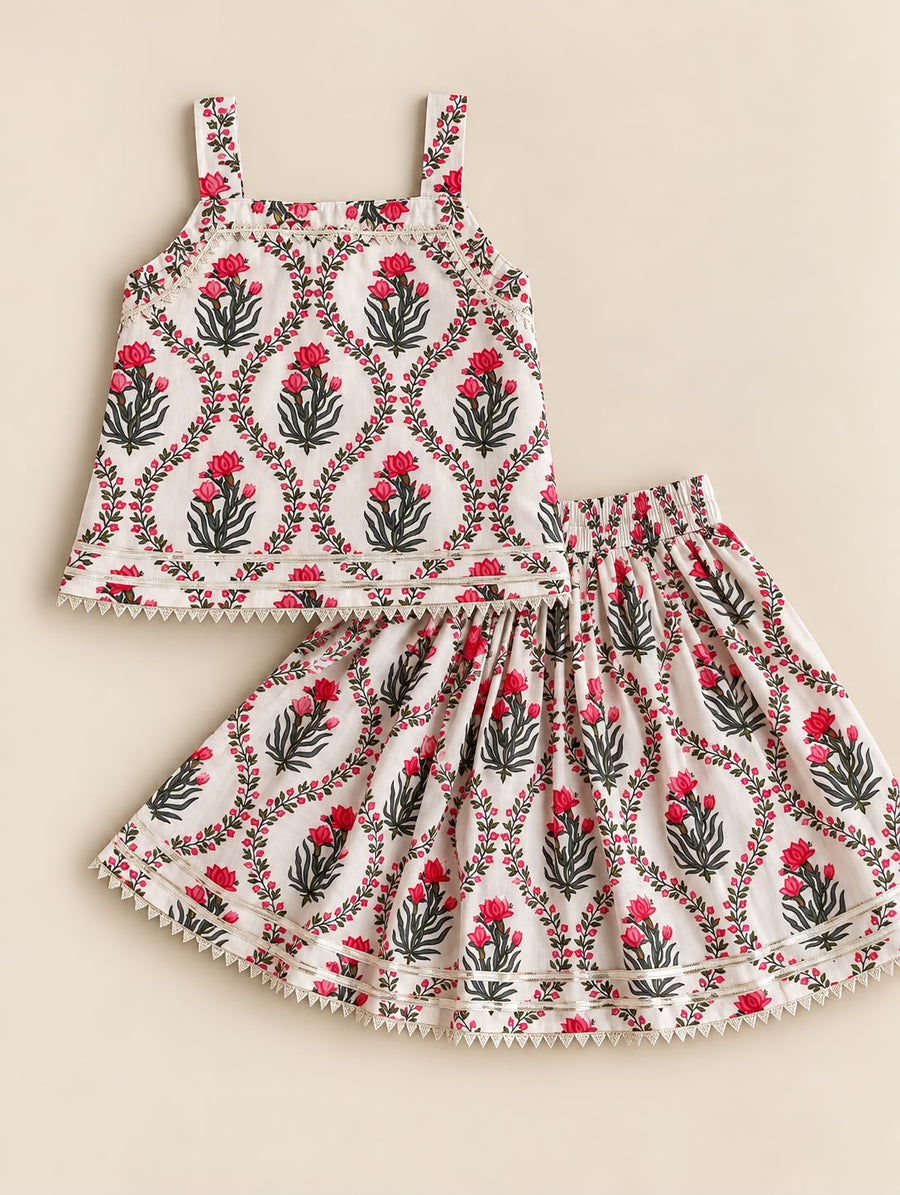 Ivory Lotus Jaal Cotton Strappy Top and Skirt Set